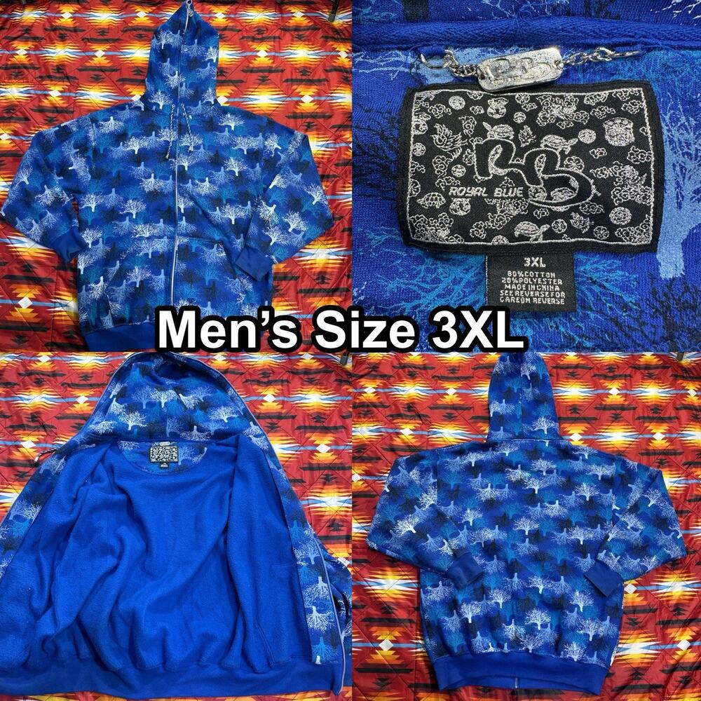Vintage Y2K Royal Blue Men's Sz 3XL Full Zip Sweater All Over Print Skater AOP